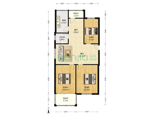 盐马路组团 3室2厅1卫 102平方