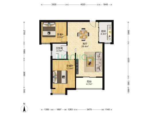 香域华府 2室1厅1卫 76平方