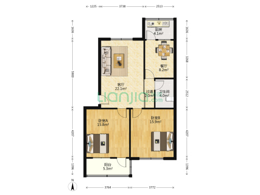 国贸小区 2室2厅1卫 93平方