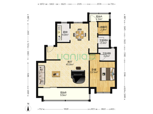 中梁世茂十里晴川 1室1厅2卫 106平方