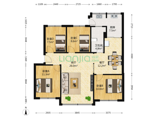 尖山小区 4室2厅1卫 102平方