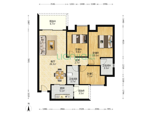 合家和府 3室1厅2卫 96平方