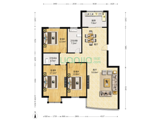中环嘉园 3室1厅2卫 148平方