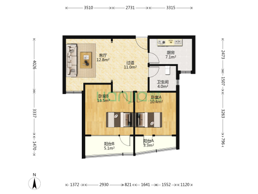 汇龙城 2室1厅1卫 86平方