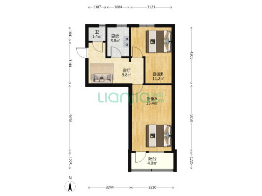和平南路后王街2号院 2室1厅1卫 58平方