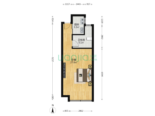 新东升福园东区 1室0厅1卫 50平方