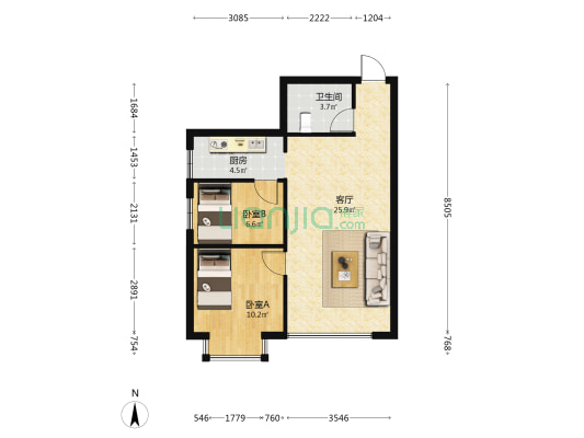 盈科苹果城 2室1厅1卫 66平方