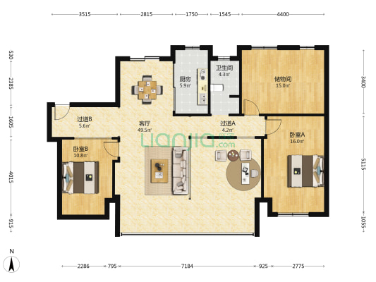 翡丽东方花园 2室1厅1卫 126平方