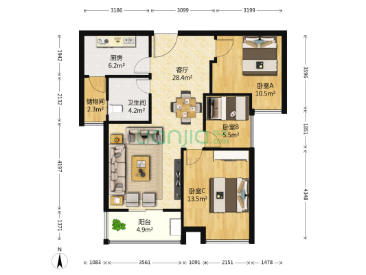 联发九都府 3室1厅1卫 91平方