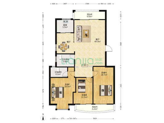 美嘉城 3室1厅2卫 146平方