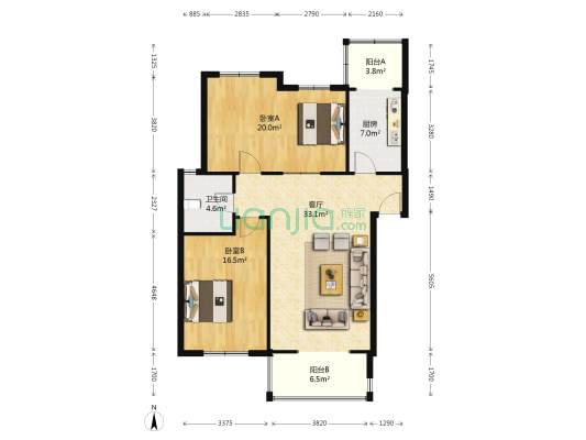 汉华世家 2室1厅1卫 87平方