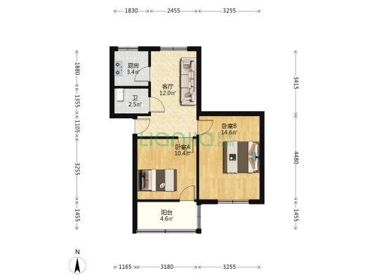 人民路202号 2室1厅1卫 56平方