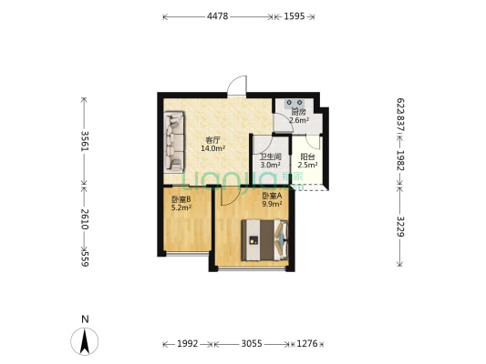碧桂园时代城 2室1厅1卫 49平方