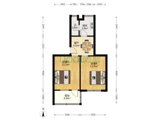 杜家塘小区 2室1厅1卫 52平方