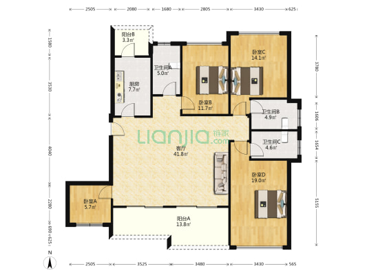 百伦山水居 4室1厅3卫 139平方