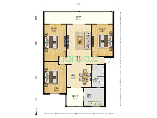 工商局宿舍 3室2厅1卫 117平方