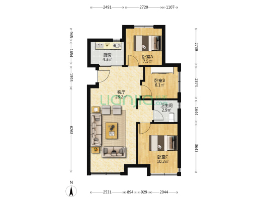 金科集美郡二期 3室1厅1卫 88平方