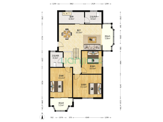 锦江苑 3室1厅2卫 119平方