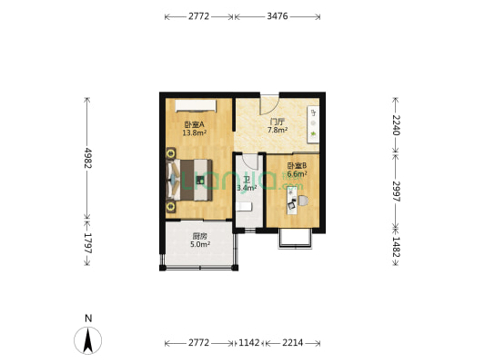工人新村北村东街 2室0厅1卫 44平方