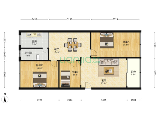 海南省公路管理局职工宿舍区 3室2厅1卫 95平方