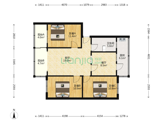 孟关涟江化工厂宿舍 3室2厅1卫 90平方