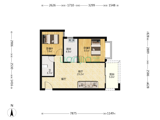 俊发彩云城辰湾 2室1厅1卫 72平方