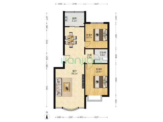吉利家苑 2室1厅1卫 89平方