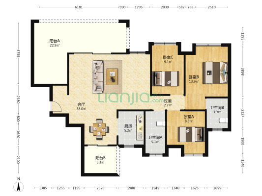 耀境华府 3室1厅2卫 119平方