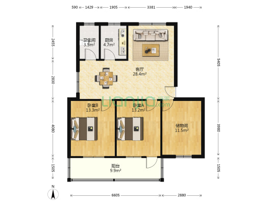 特力花园 2室1厅1卫 103平方