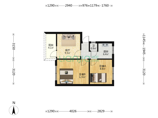 嘉陵巷29号 2室1厅1卫 52平方