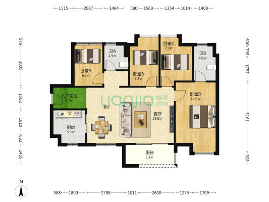 保利百合公馆 4室1厅2卫 110平方