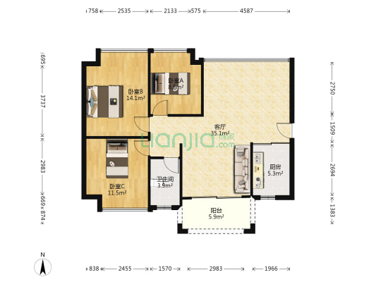 德洲城六期(新房) 3室1厅1卫 89平方