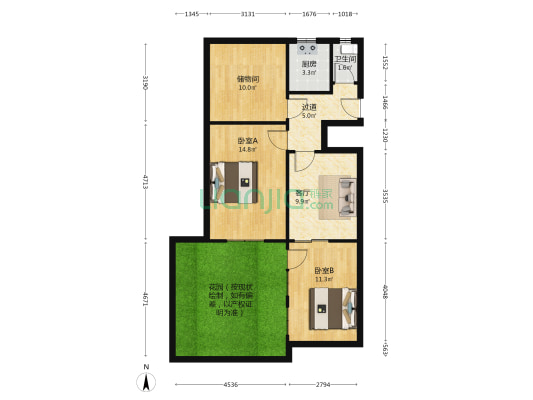 警校社区麻棉家属院 2室1厅1卫 54平方