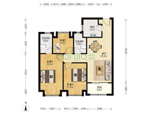 保利正荣堂悦花园 3室1厅2卫 100平方