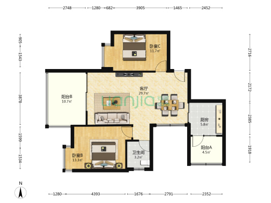 天赐良园 2室1厅1卫 95平方