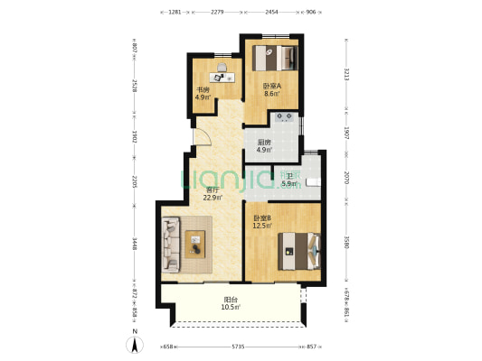 中奥嘉悦华庭 3室1厅1卫 88平方