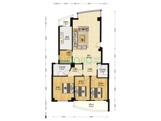 国贸阳光 4室1厅2卫 137平方