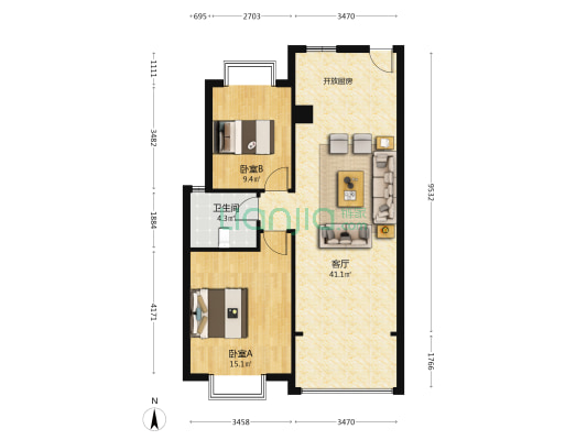 棕榈泉 2室1厅1卫 84平方