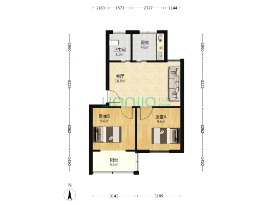 古运小区 2室1厅1卫 63平方