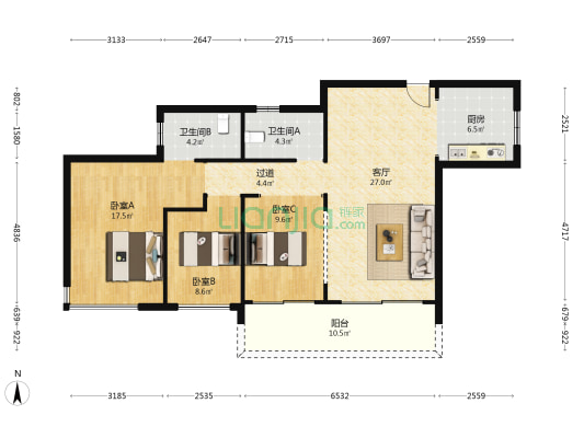 保利和光尘樾 3室1厅2卫 119平方
