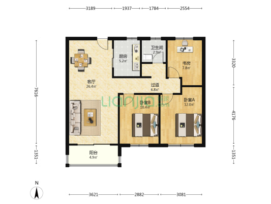 太平洋城中城二期 3室1厅1卫 108平方