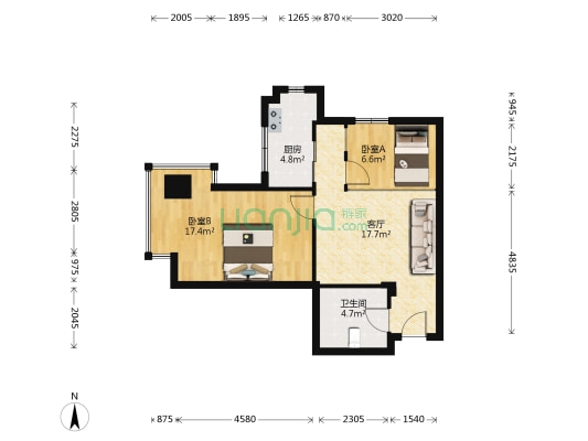 建苑家园 2室1厅1卫 68平方