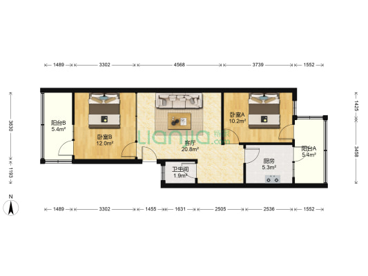 北站西二路20号 2室1厅1卫 68平方