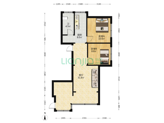 经贸大厦 2室1厅1卫 69平方