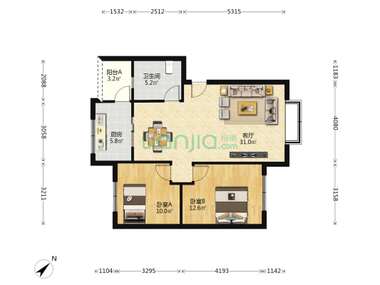 胜地金芙蓉 2室1厅1卫 84平方