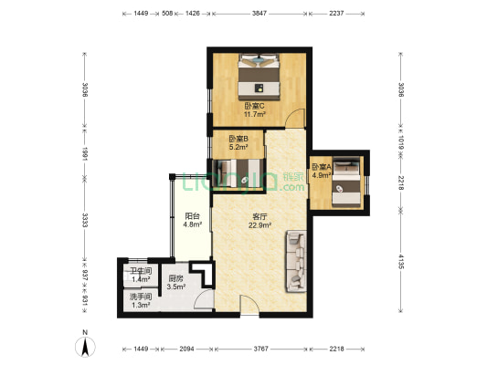晓南二街海运局宿舍 3室1厅2卫 79平方