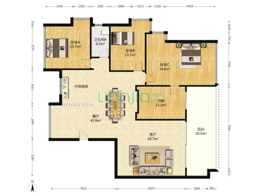 东埔海景花园三期 4室2厅1卫 133平方