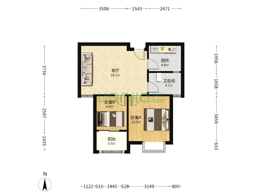 金葡萄家园D区 2室1厅1卫 66平方
