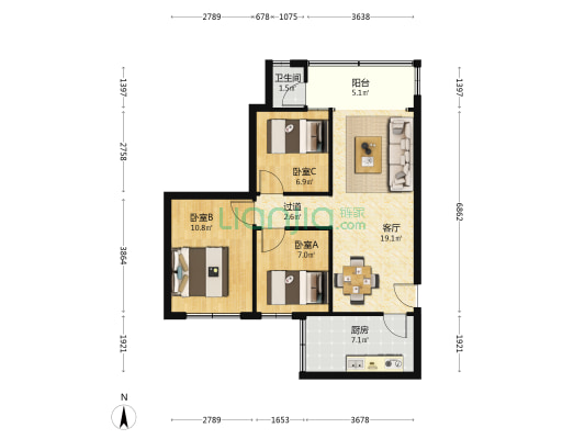 林业机械厂住宅小区 3室1厅1卫 85平方