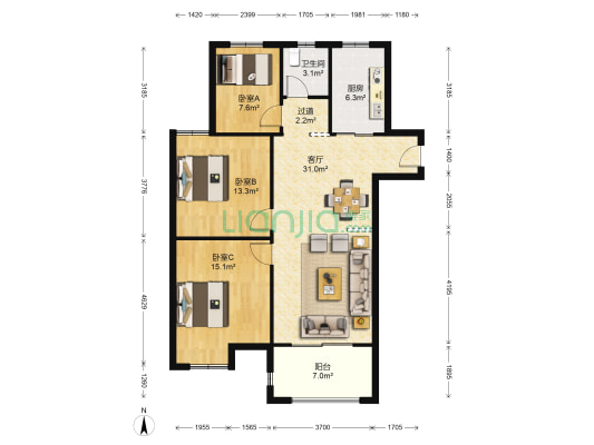 冠亨名城 3室1厅1卫 119平方